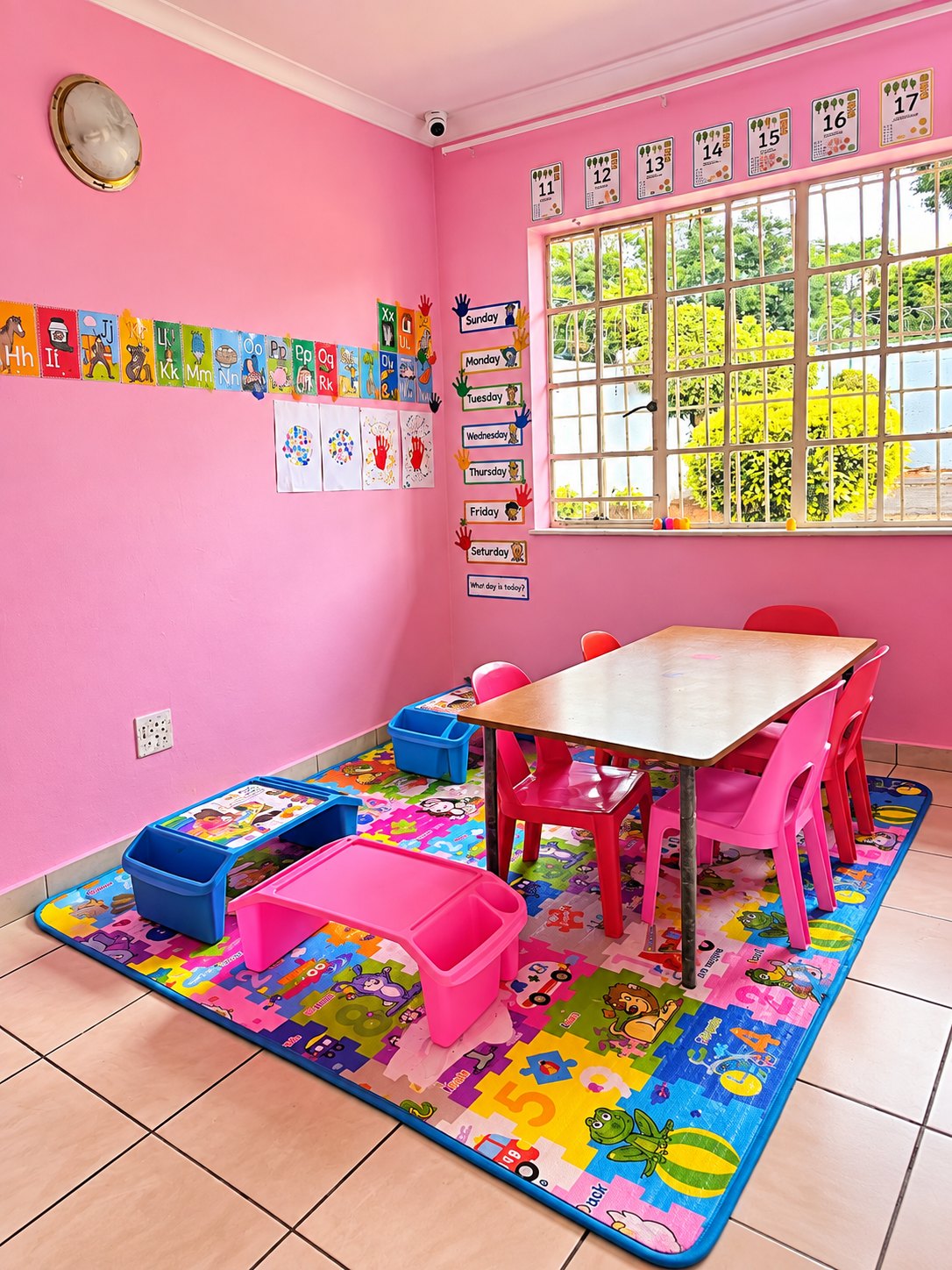 A bright, structured classroom at Golden Bridge Kids Center